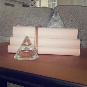 Modern Clear Glass Paper Weight Cone Decor - Pair